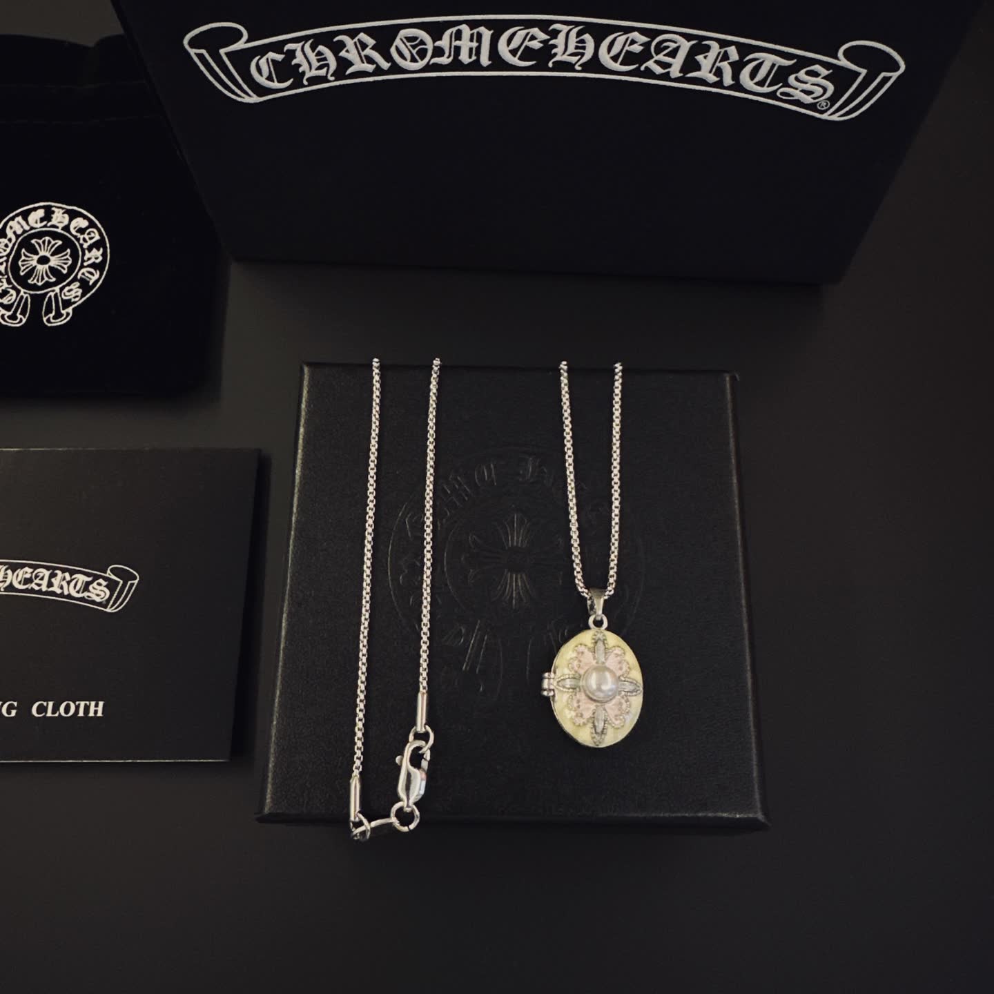 Chrome Hearts Chromecards Silver Locket Necklace Chrome Hearts Chromecards Silver Locket Necklace